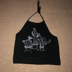 Black Cactus Crop Top